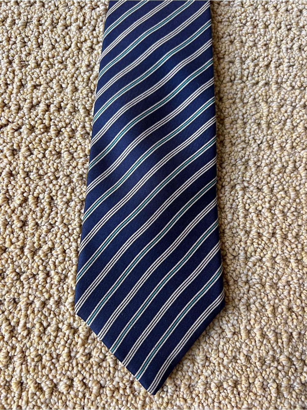 Turnbull & Asser Navy Tie with White and Light Blue Stripes